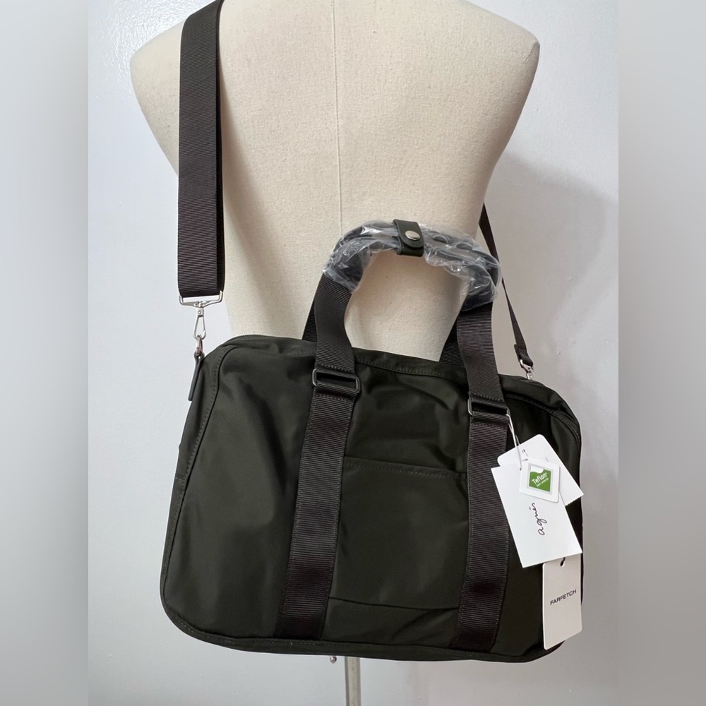 agnès b.      logo tag small holdall bag    NWT  Mens Black Olive